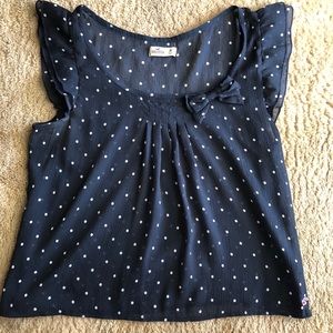Blue with white detail short sleeve top